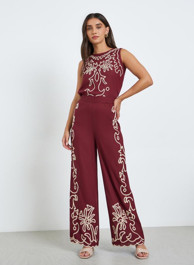 ستايلي بنطال بأرجل واسعة وتفاصيل مُطرّزة - Image 4